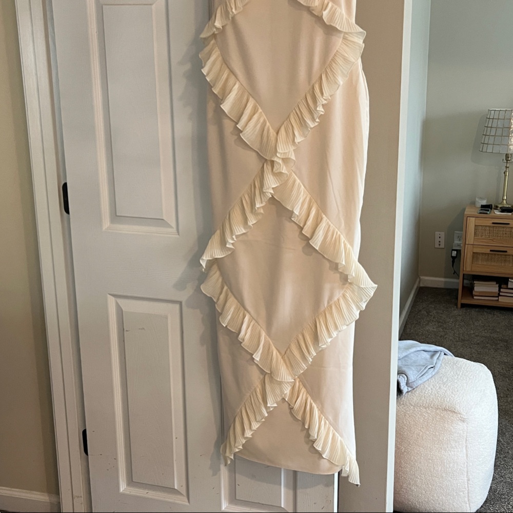 Oh Polly Spaghetti Strap Cream Ruffle Dress - Picture 3 of 5
